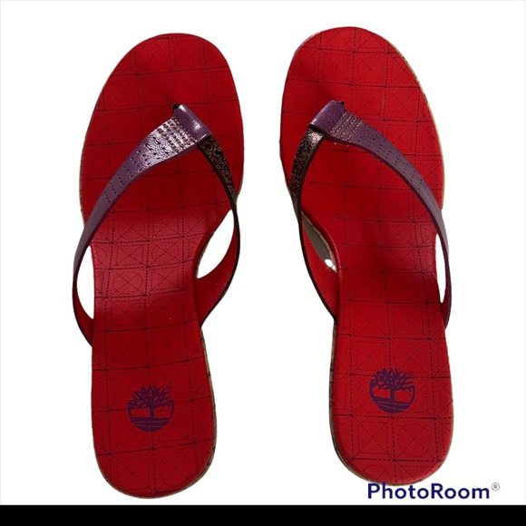 Size 8 Timberland Womens Heels Kickin Up Sand Pink Archwedge Thong Orange 92390 - Picture 2 of 9